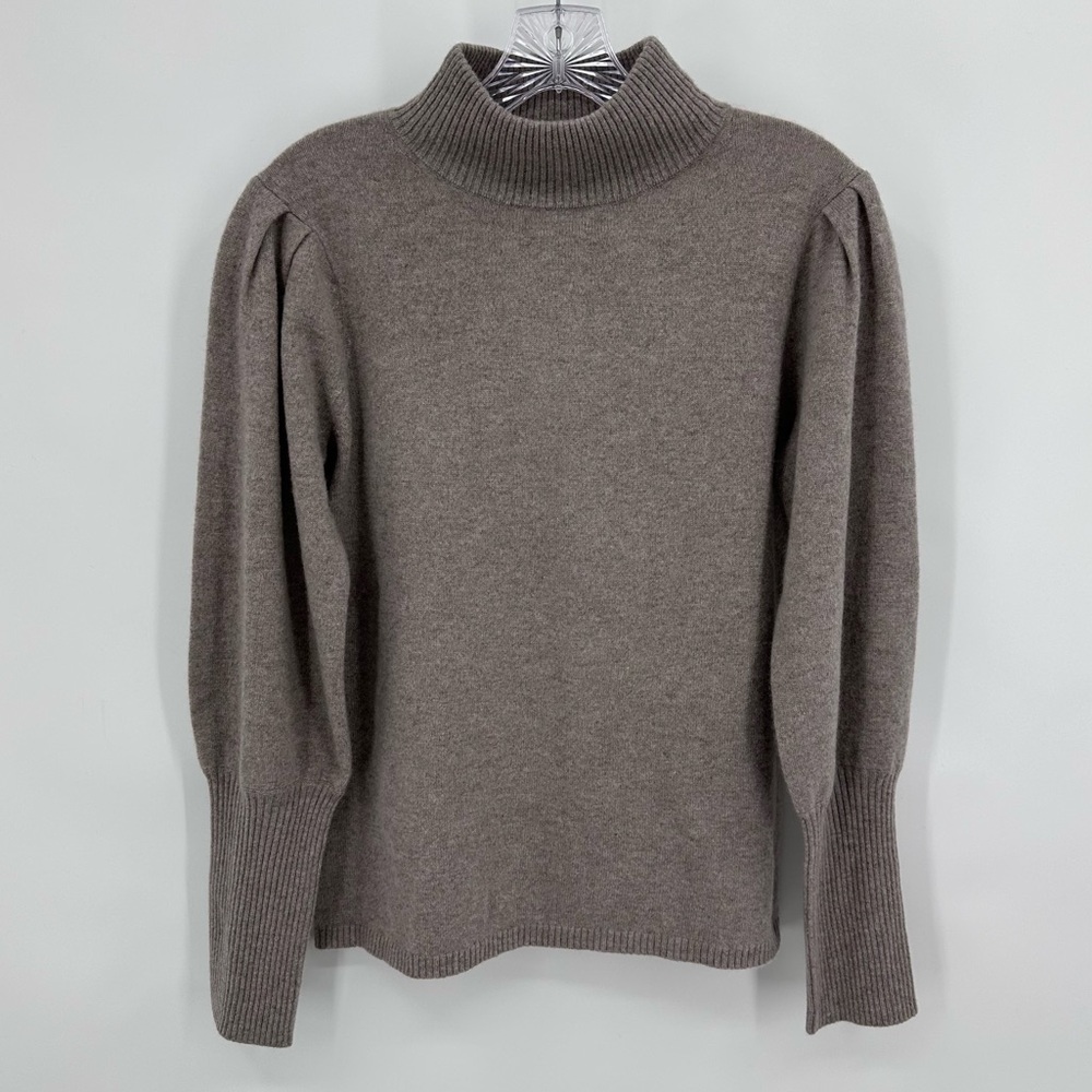 Antonio Melani Cashmere Sweater Turtleneck Puff Sleeve Taupe Mocha Gray Size M
